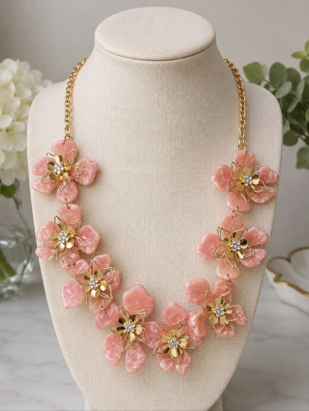 Ashley Cooper Pink Floral Gold-Accent Necklace NWT